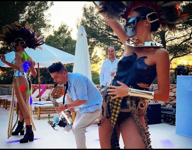 Saxophone Player with Dancers on Ibiza private Villa Event