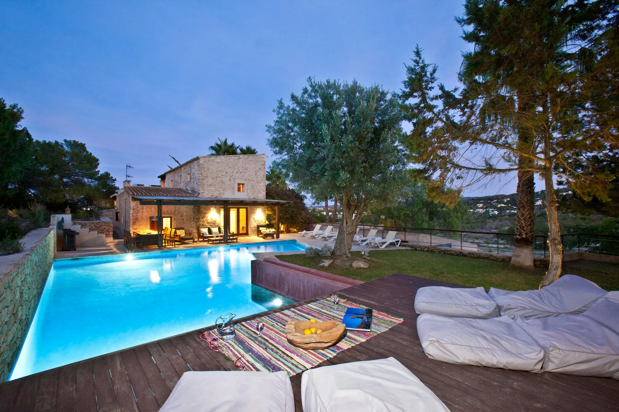 Villa with pool by night