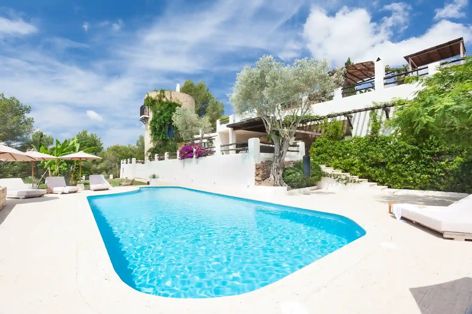 Luxury villa in Ibiza with a large swimming pool.
