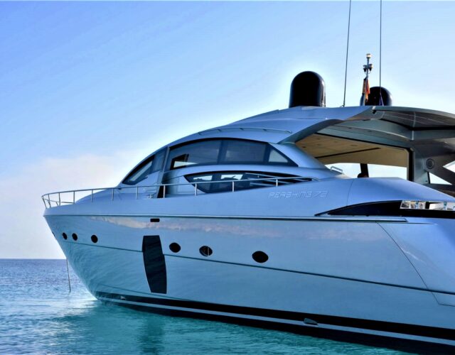 Luxury rental yacht in blue Ibiza water