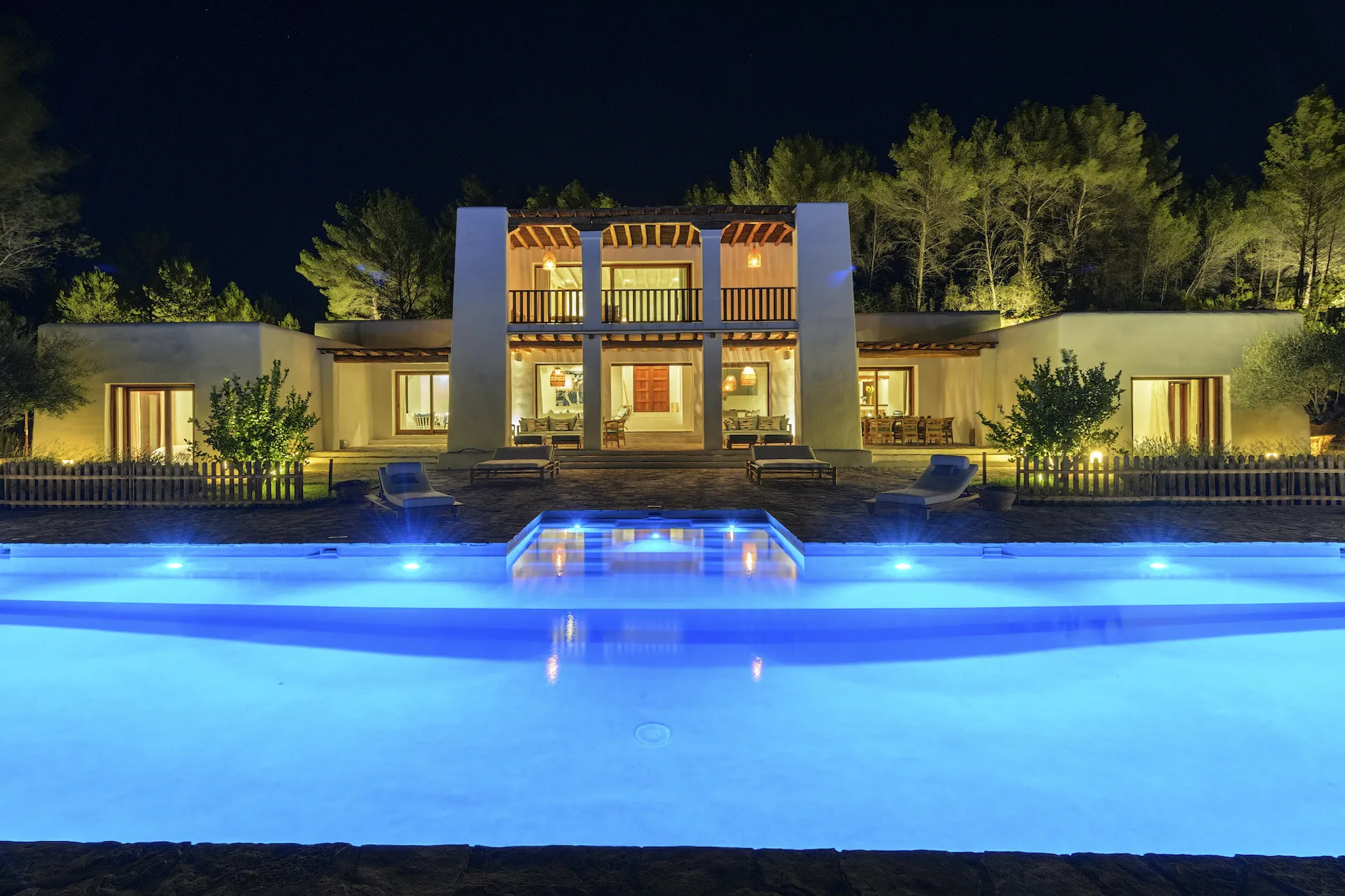 Luxury villa in night with a modern Mediterranean design