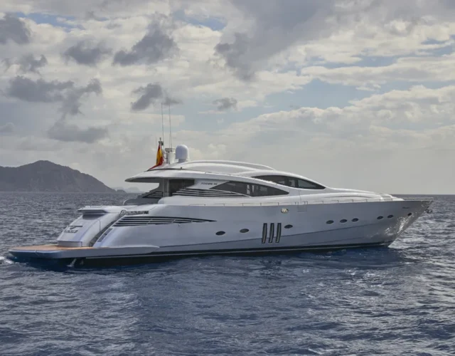 Luxury Pershing 90 yacht featuring a powerful design