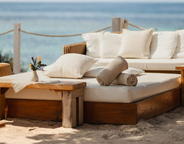 beautiful big sun bed in one of Ibiza's best beach clubs.