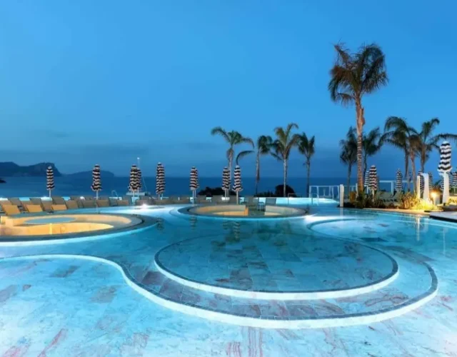 Pool in Night sky with palms