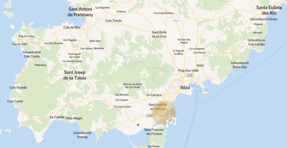 Ibiza map showing the location of Ushuaïa Ibiza VIP table area in Playa d’en Bossa